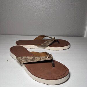 Coach Shelly Signature Canvas Thong Sandals Flip Flop Turn-lock